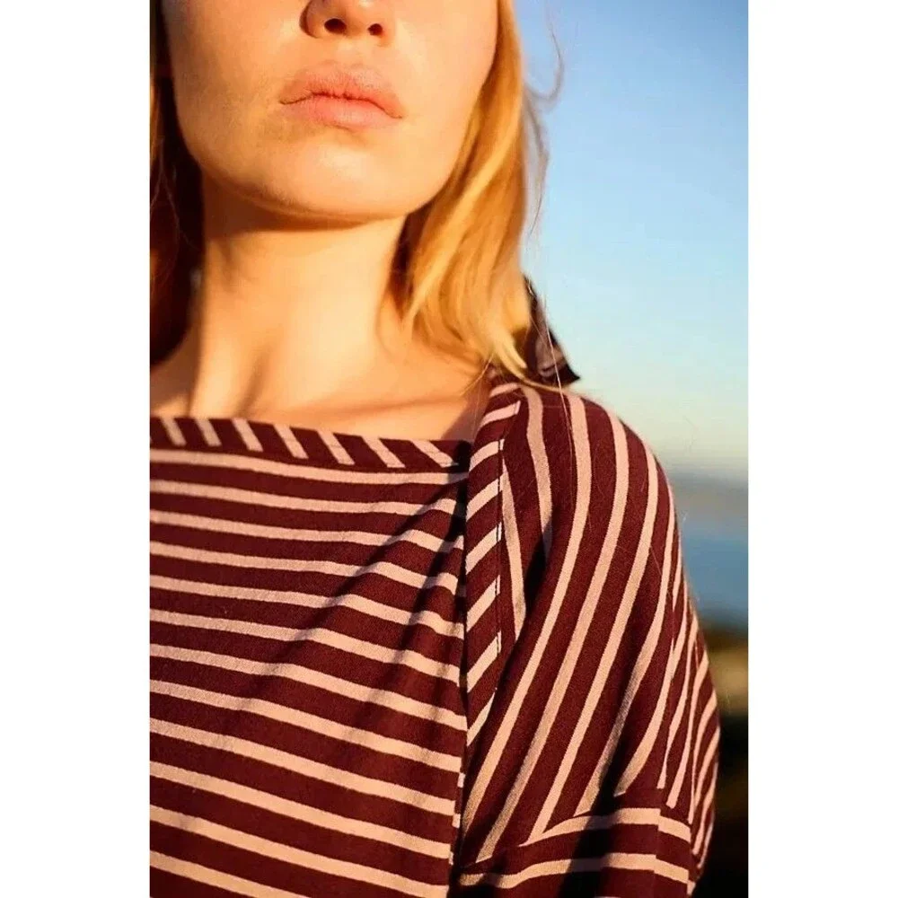 Free People Free Est Tivoli Maxi Dress Striped Printed Oversized Cotton M 286403